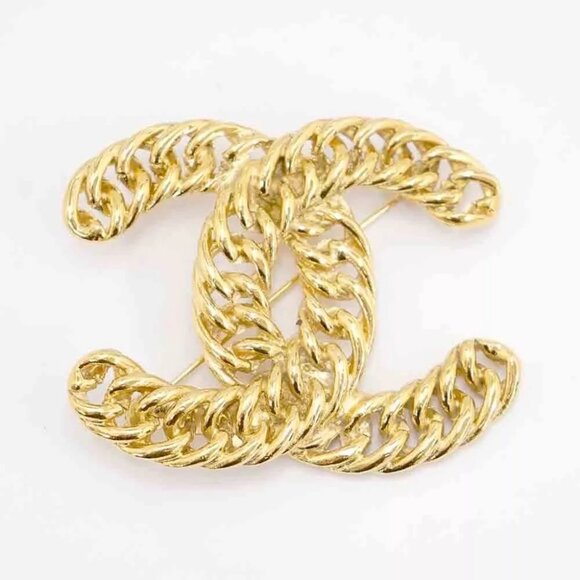 CHANEL CC Logo Round Link Rope Brooch Gold Tone 1107 Pin Auth - Picture 9 of 12